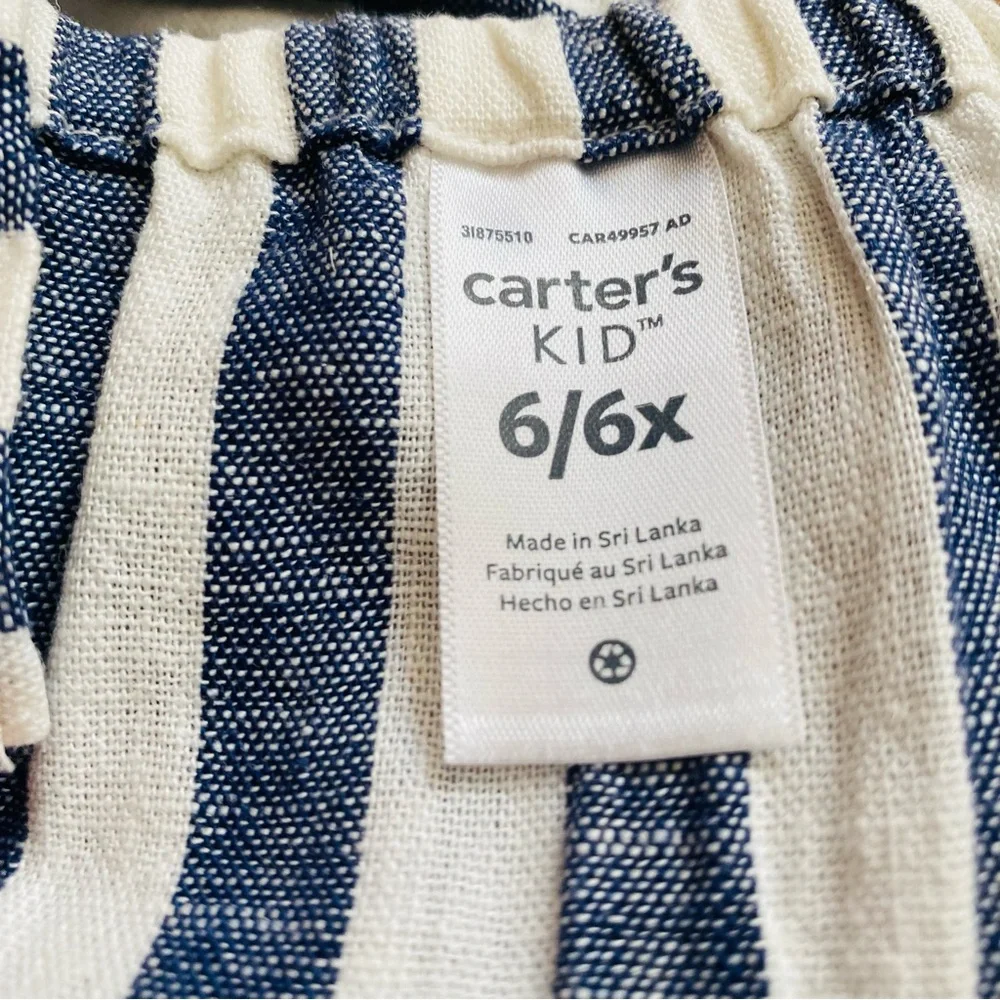 Carter’s Linen Blend Girls Striped Dress Size 6/6X Adjustable Straps